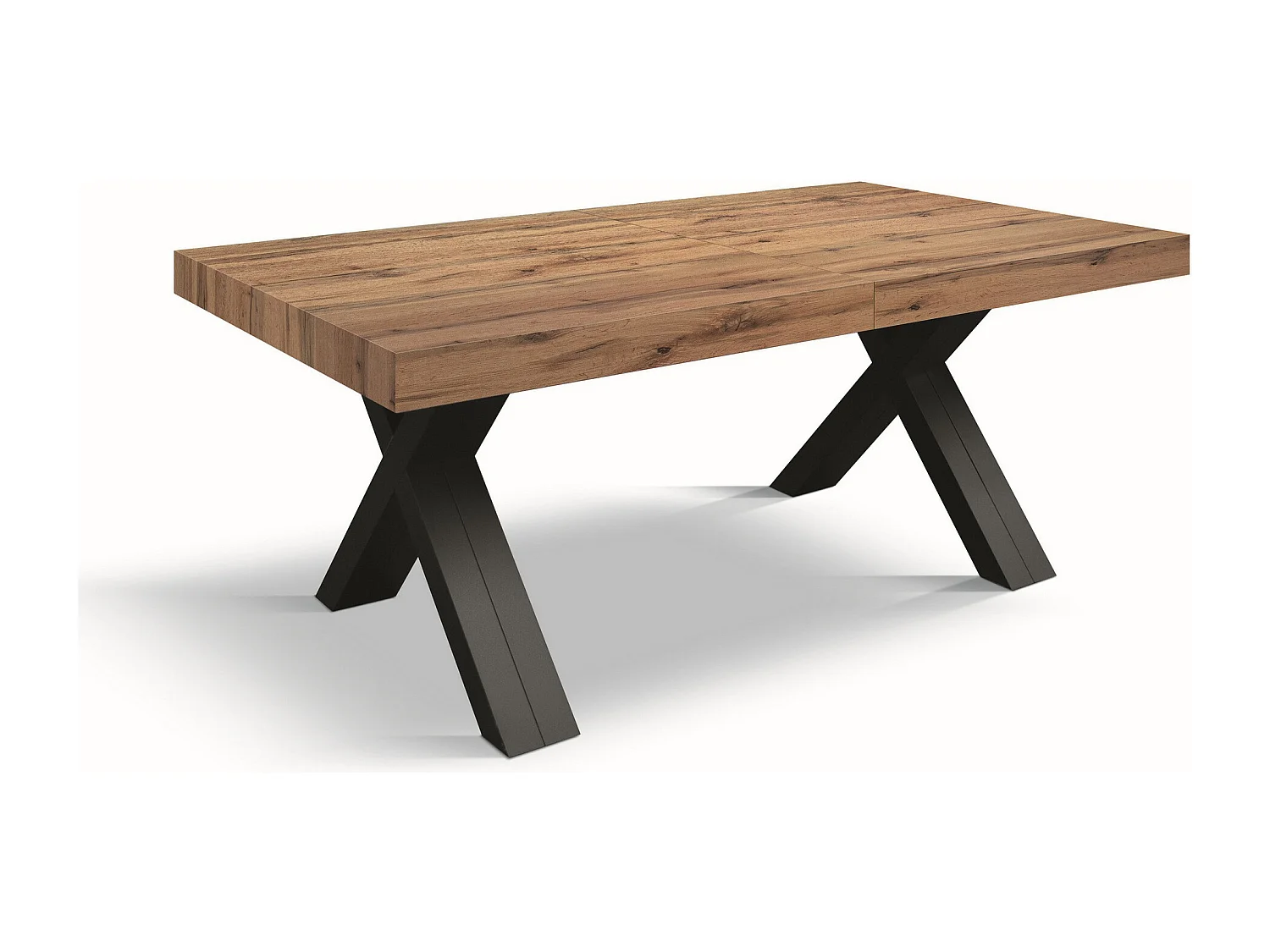 Table rustique en bois de chêne, bois anthracite Pieds en X 180x90-480x90cm - GALLIPOLI
