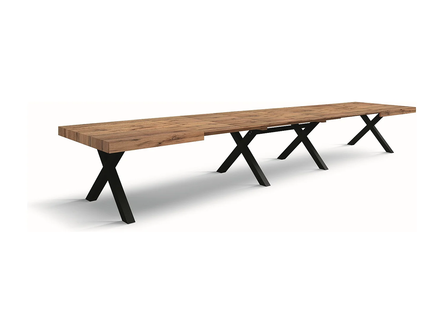 Table rustique en bois de chêne, bois anthracite Pieds en X 180x90-480x90cm - GALLIPOLI