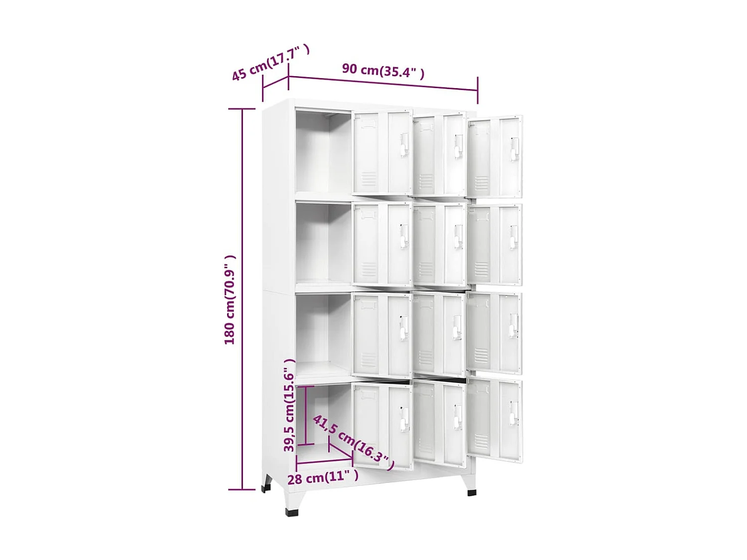 Lockerkast met 12 compartimenten 90x45x180 cm