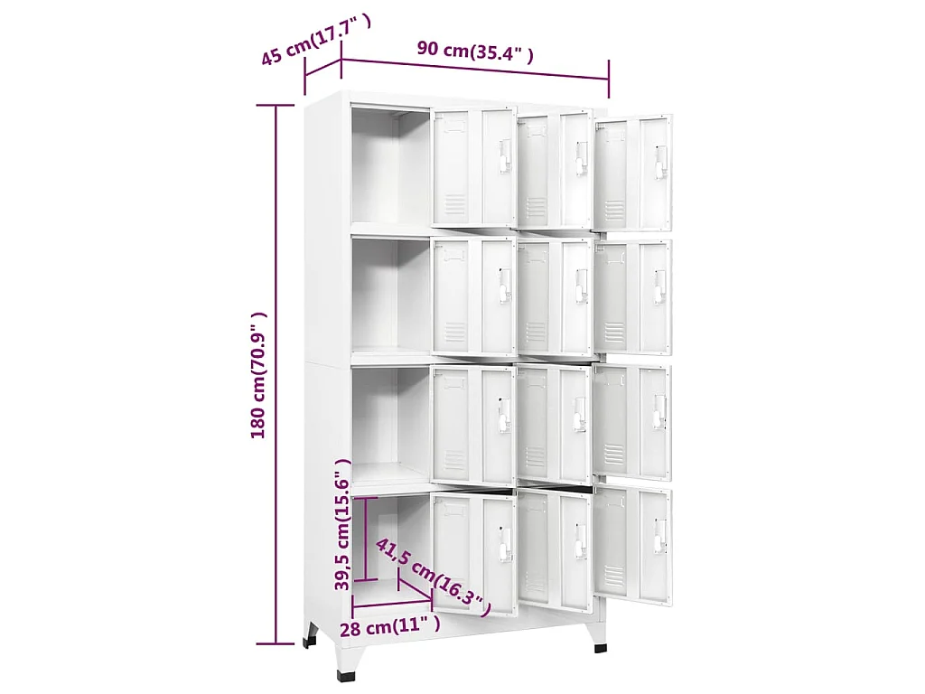 Armoire à casier avec 12 compartiments 90x45x180 cm