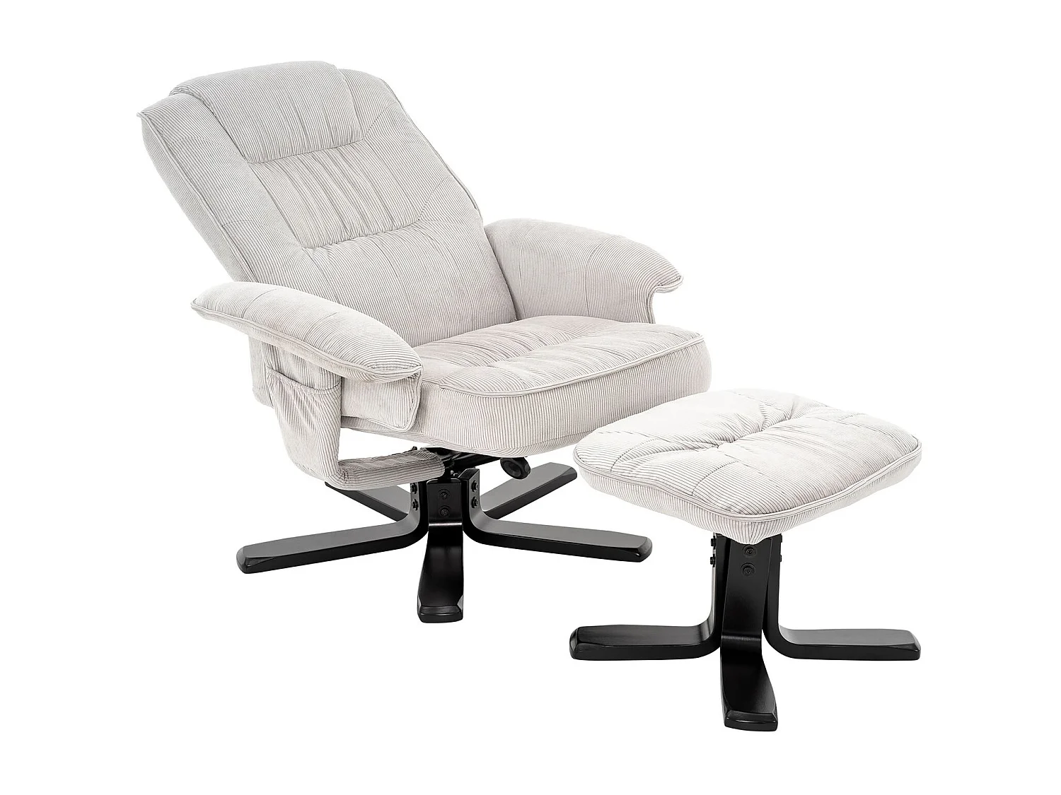 IDIMEX Fauteuil de Relaxation Charly avec Repose-Pieds pouf, siège pivotant et Dossier inclinable en velours côtelé blanc/noir