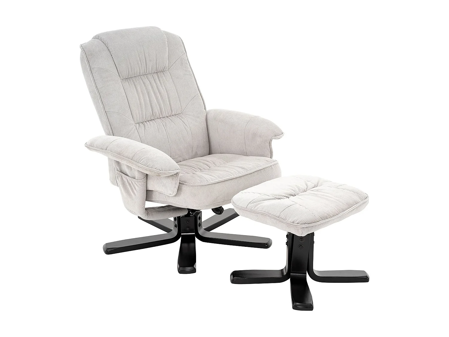 IDIMEX Fauteuil de Relaxation Charly avec Repose-Pieds pouf, siège pivotant et Dossier inclinable en velours côtelé blanc/noir