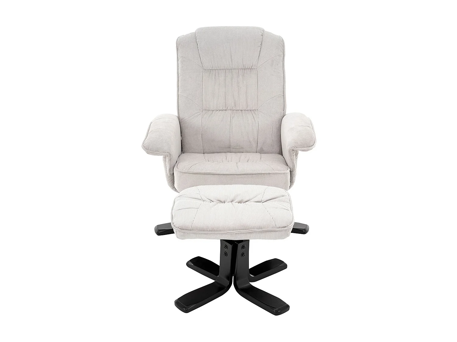 IDIMEX Fauteuil de Relaxation Charly avec Repose-Pieds pouf, siège pivotant et Dossier inclinable en velours côtelé blanc/noir