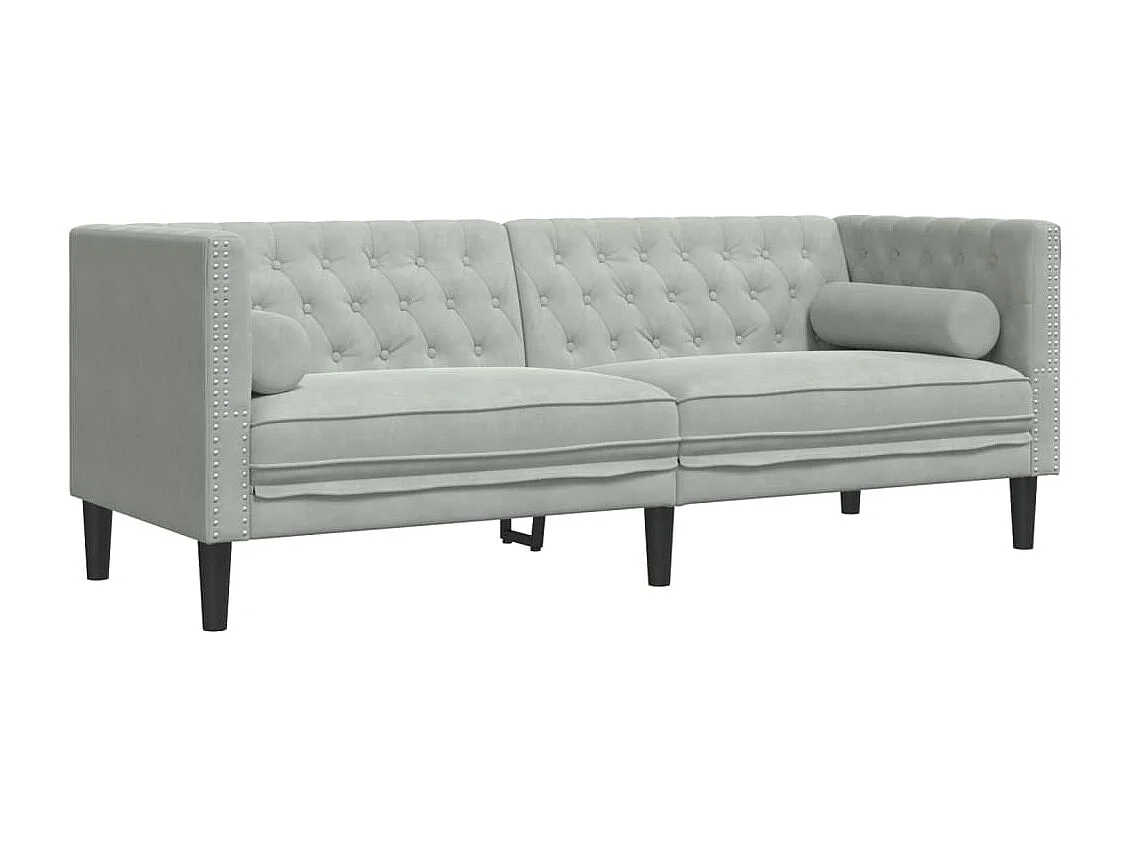 3-tlg. Chesterfield-Sofa-Set mit Nackenrollen Hellgrau Samt