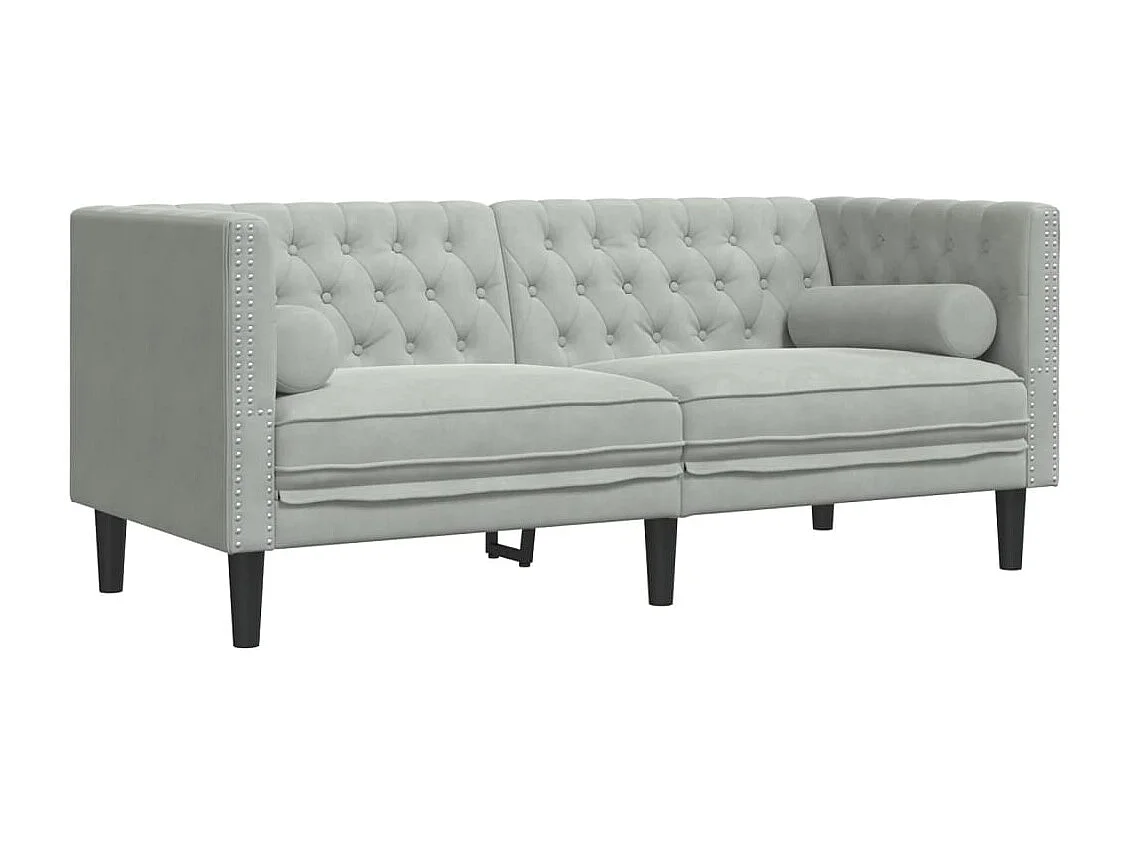 3-tlg. Chesterfield-Sofa-Set mit Nackenrollen Hellgrau Samt