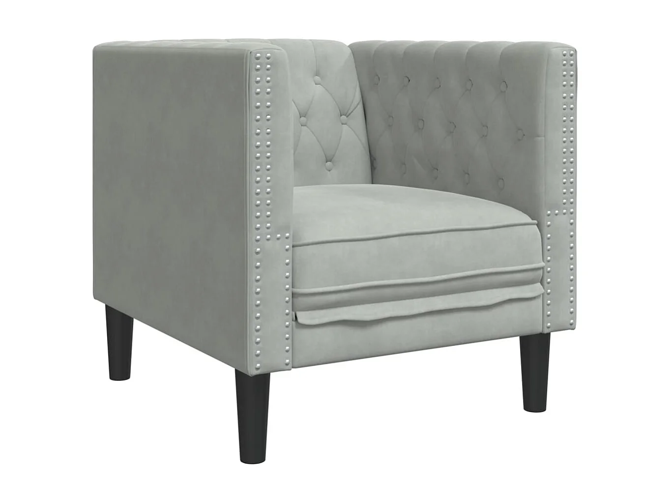 3-tlg. Chesterfield-Sofa-Set mit Nackenrollen Hellgrau Samt