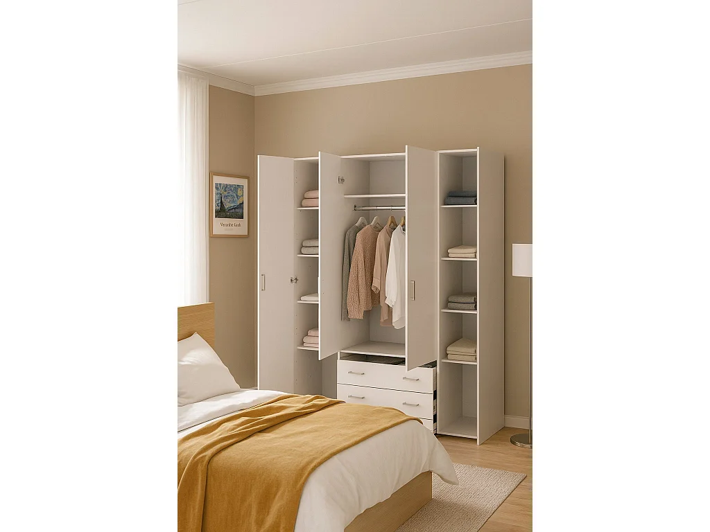 Guardaroba Grande Amoruccio, 3 Cassetti, 49.5x200.4h cm Bianco, Armadio Camera da Letto