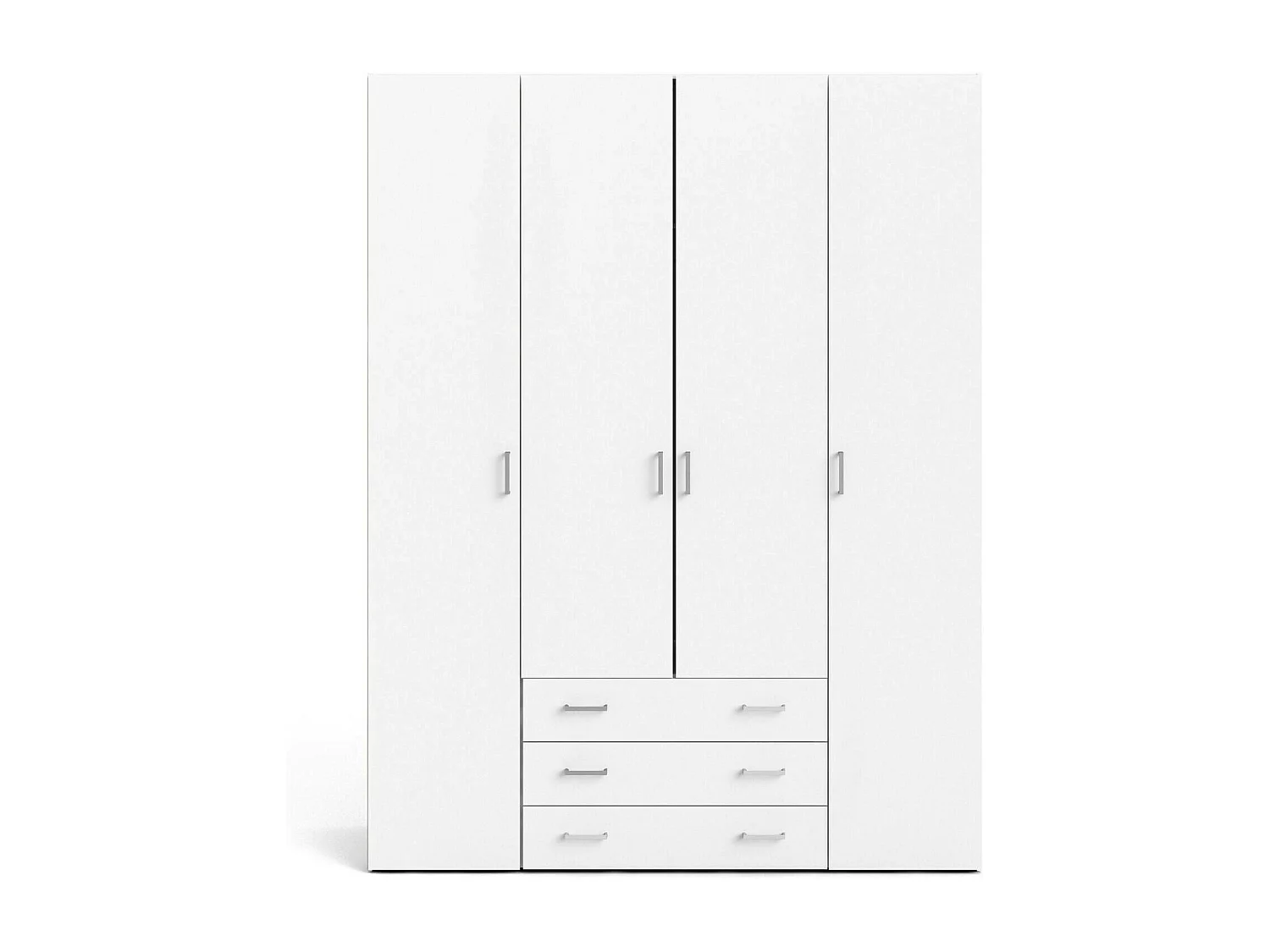 Armario de cuatro puertas y tres cajones, color blanco, Medidas 154 x 200 x 49 cm
