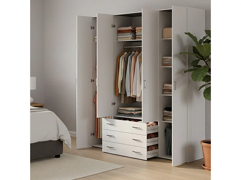 Guardaroba Grande Amoruccio, 3 Cassetti, 49.5x200.4h cm Bianco, Armadio Camera da Letto