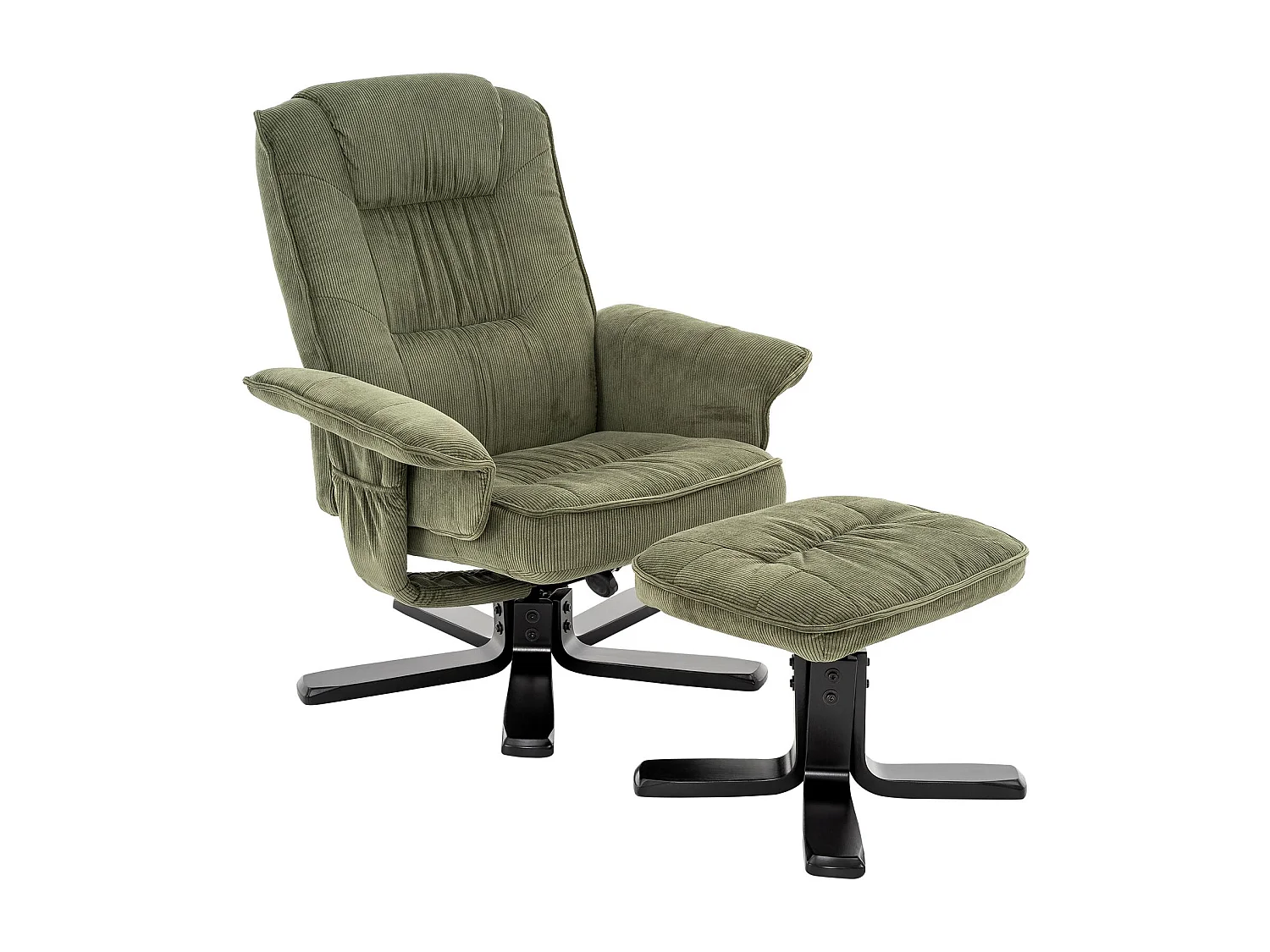 IDIMEX Fauteuil de Relaxation Charly avec Repose-Pieds pouf, siège pivotant et Dossier inclinable en velours côtelé  vert/noir