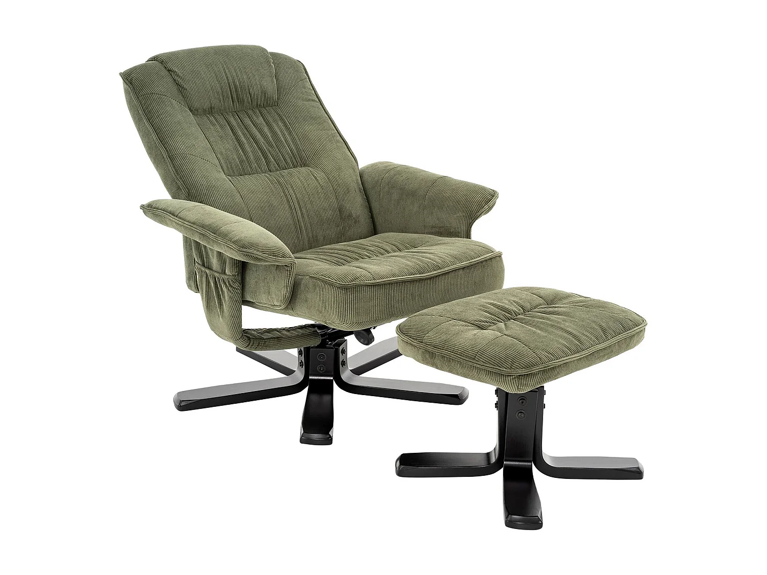 IDIMEX Fauteuil de Relaxation Charly avec Repose-Pieds pouf, siège pivotant et Dossier inclinable en velours côtelé  vert/noir