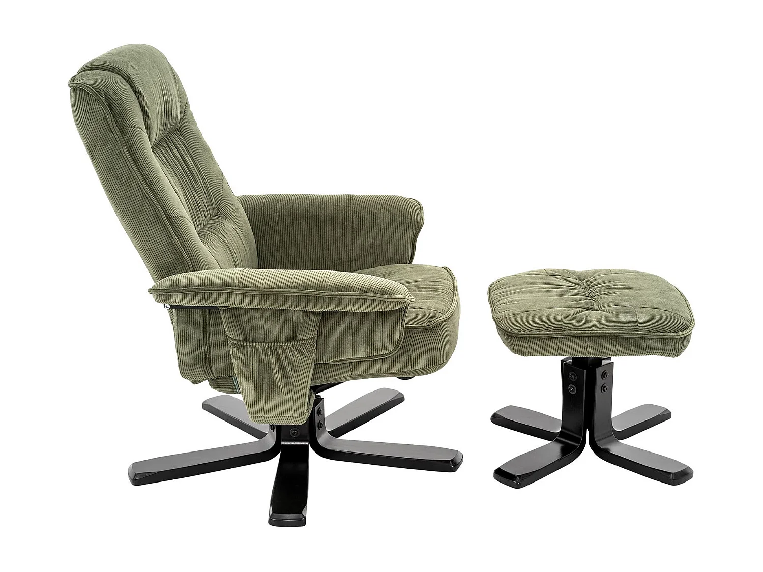 IDIMEX Fauteuil de Relaxation Charly avec Repose-Pieds pouf, siège pivotant et Dossier inclinable en velours côtelé  vert/noir