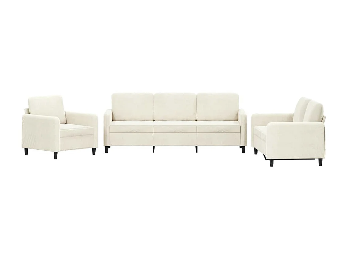 3-delige Loungeset fluweel crèmekleurig