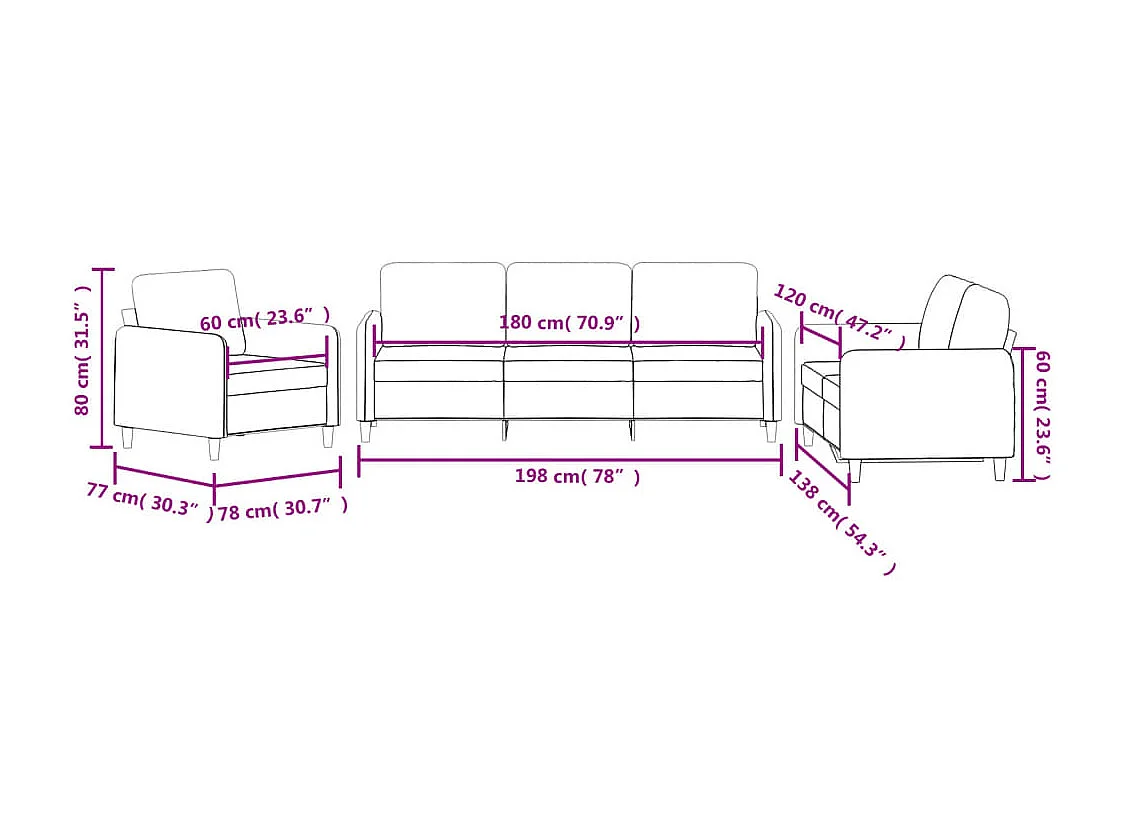 3-delige Loungeset fluweel crèmekleurig