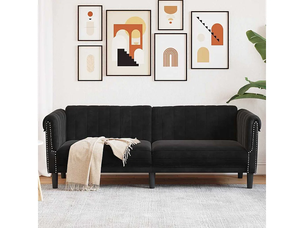 Driezitsbank fluweel zwart