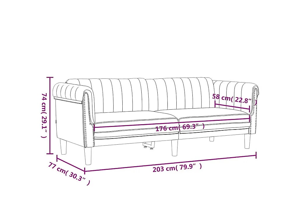 Driezitsbank fluweel zwart