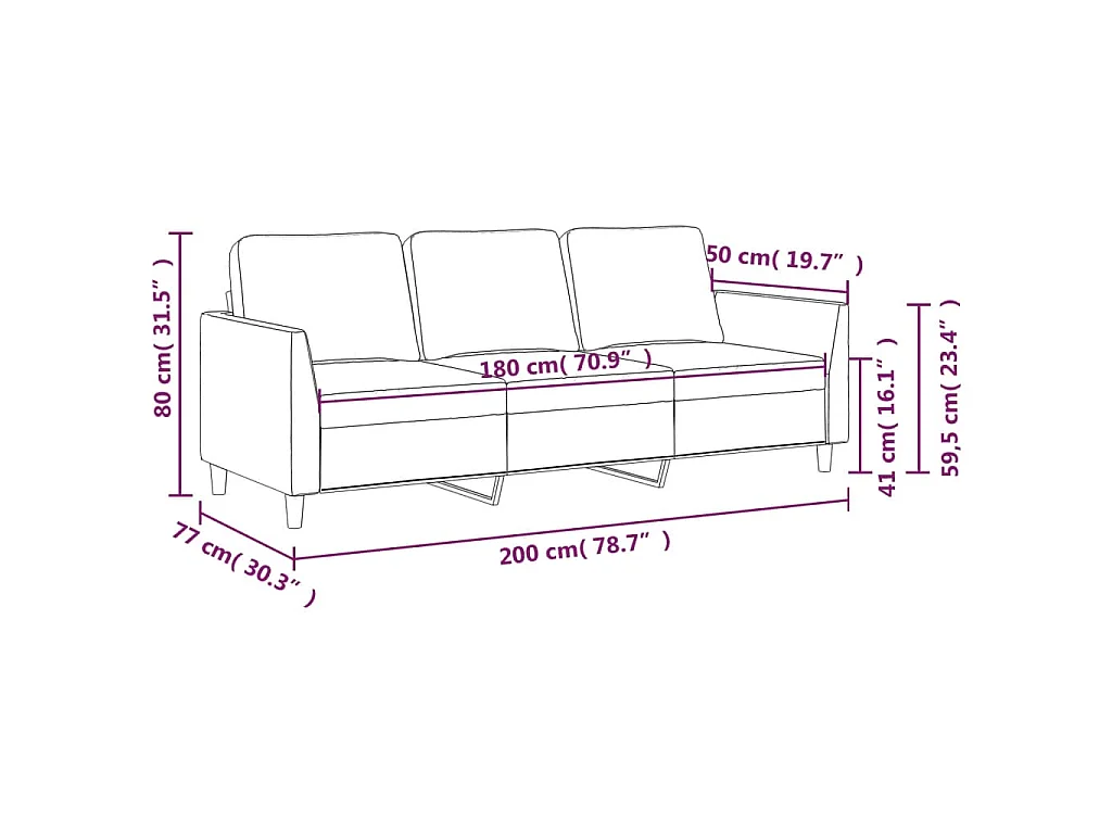 Canapé à 3 places Cappuccino 180 cm Similicuir