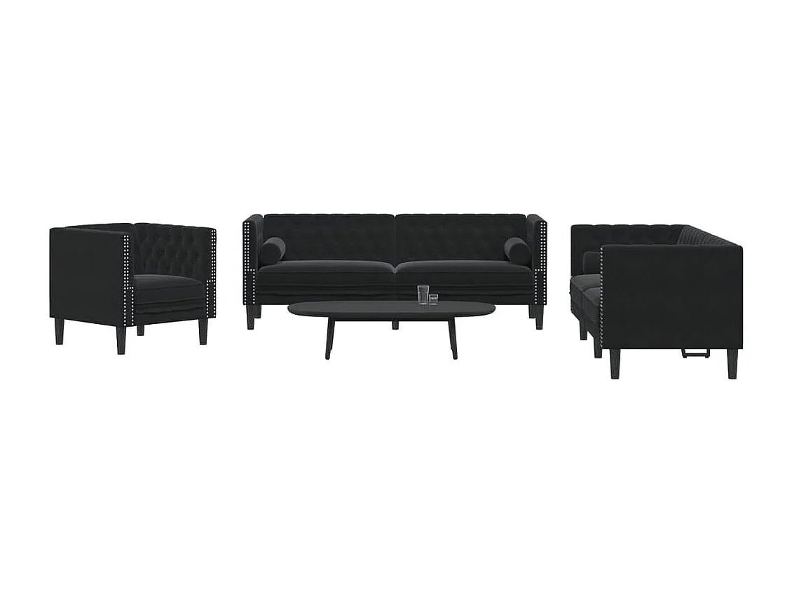 Ensemble de canapé Chesterfield et traversins 3pcs noir velours