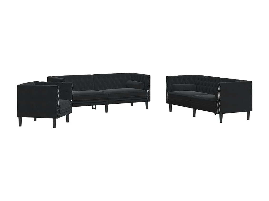 Ensemble de canapé Chesterfield et traversins 3pcs noir velours