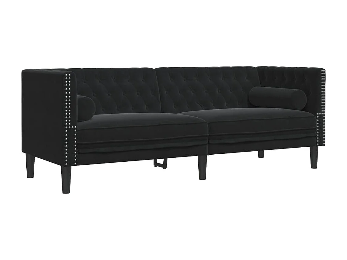 Ensemble de canapé Chesterfield et traversins 3pcs noir velours