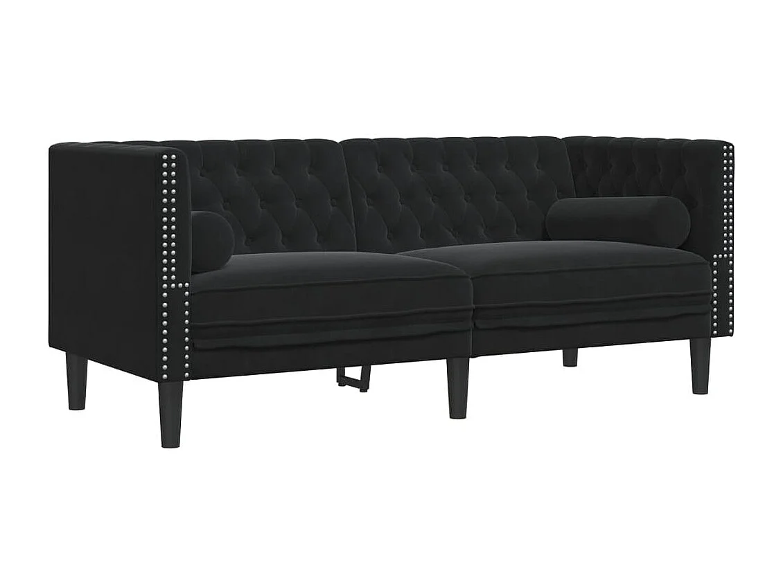 Ensemble de canapé Chesterfield et traversins 3pcs noir velours