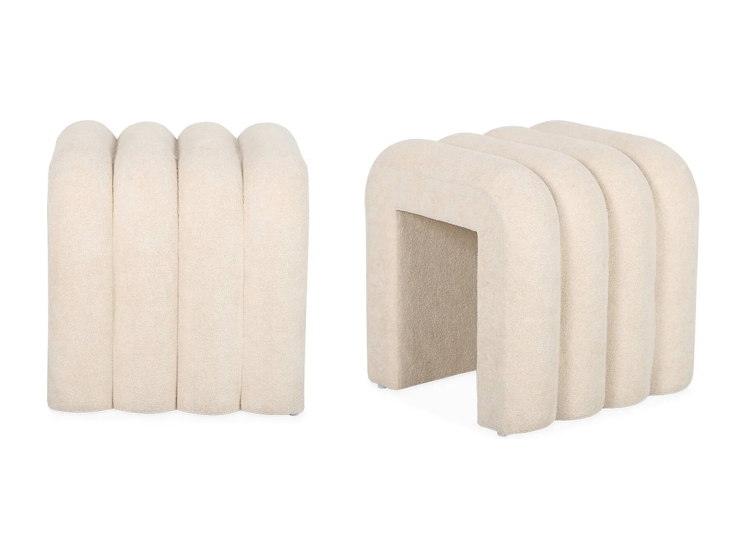Set de 2 poufs contemporains en tissu beige
