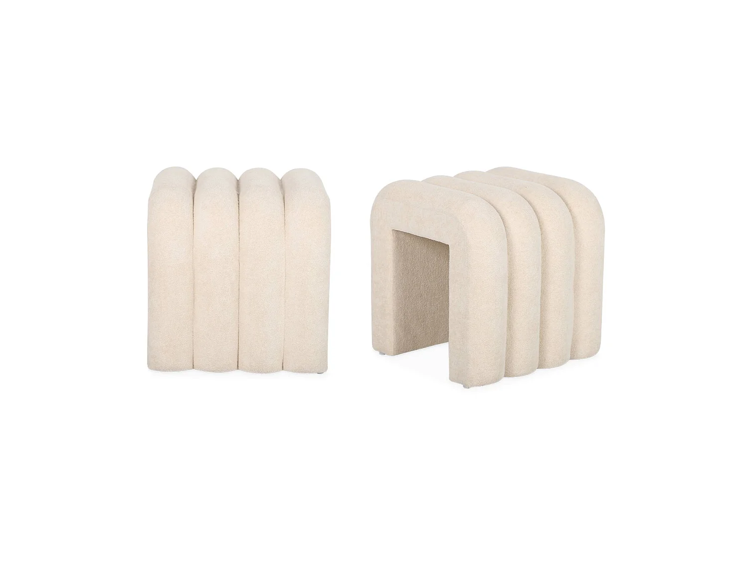 Set de 2 poufs contemporains en tissu beige