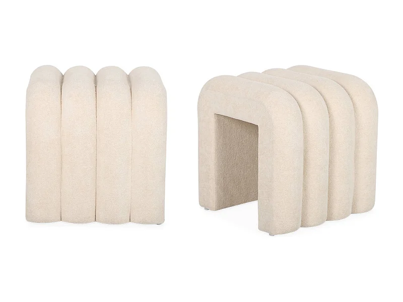 Set di 2 pouf contemporanei, tessuto, beige