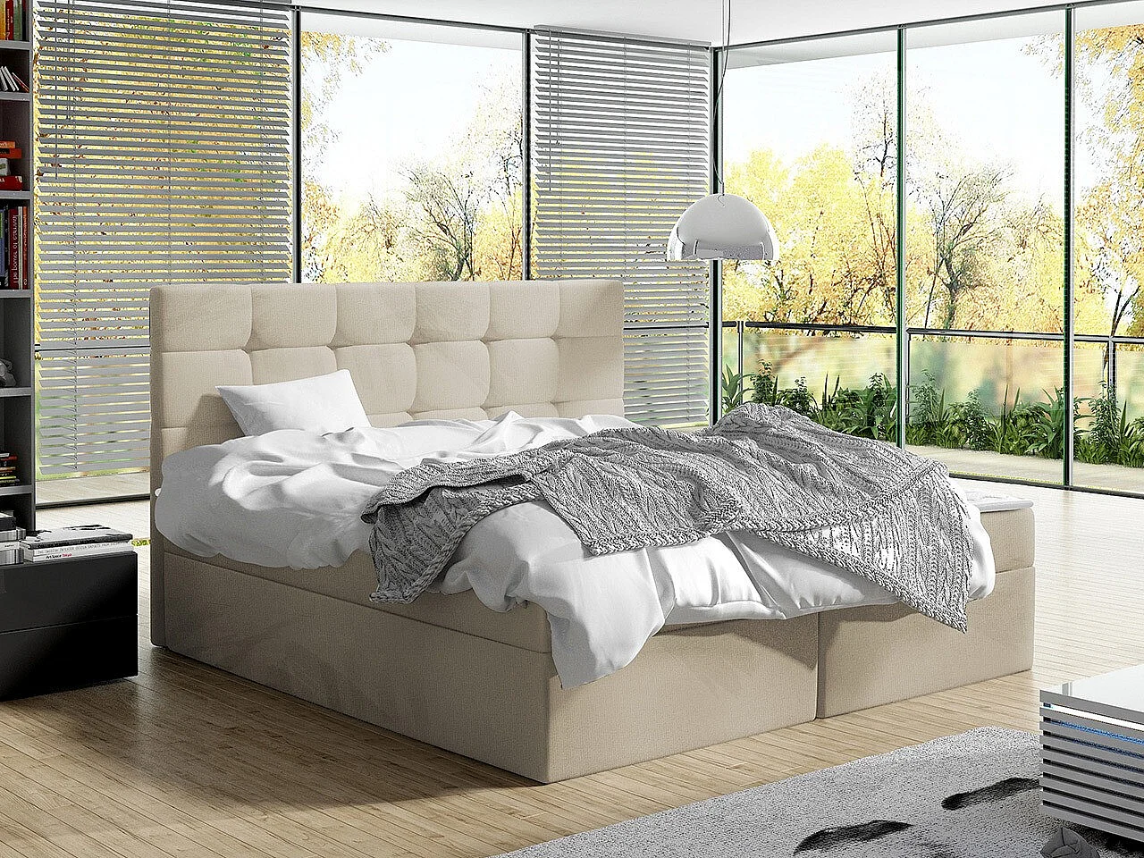 Lit continental Comfivo 196, Continental, Double, Brun clair, 180x200, Tissu, Disponible
