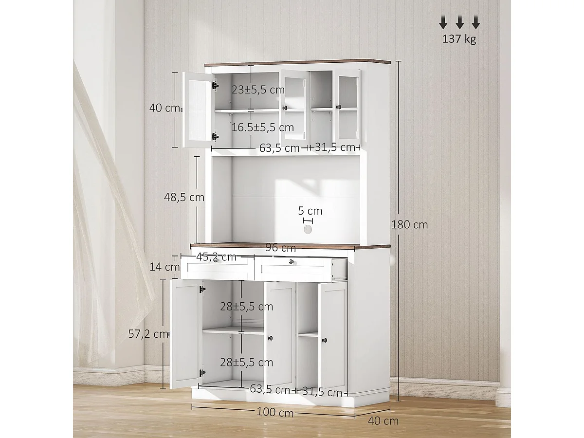 Vitrina Daisy Homcom 2 armarios superiores + 2 cajones + 2 armarios inferiores blanco 180x100x40 cm