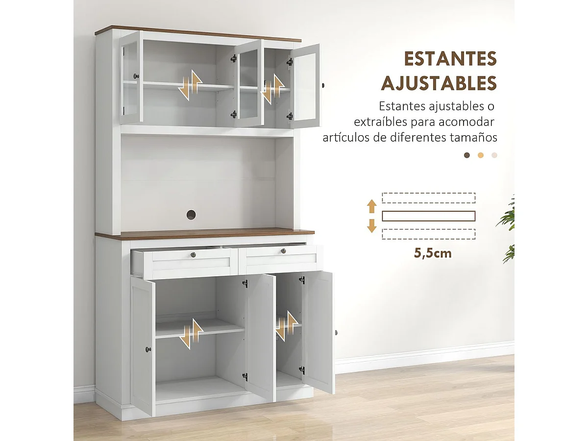 Vitrina Daisy Homcom 2 armarios superiores + 2 cajones + 2 armarios inferiores blanco 180x100x40 cm