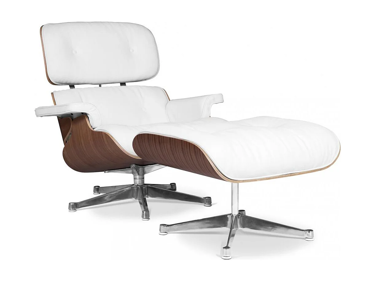 Long Chair & Ottoman Cuir Premium - Noyer Blanc