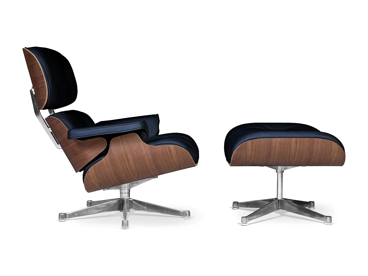 Long Chair & Ottoman Cuir Premium - Noyer Blanc