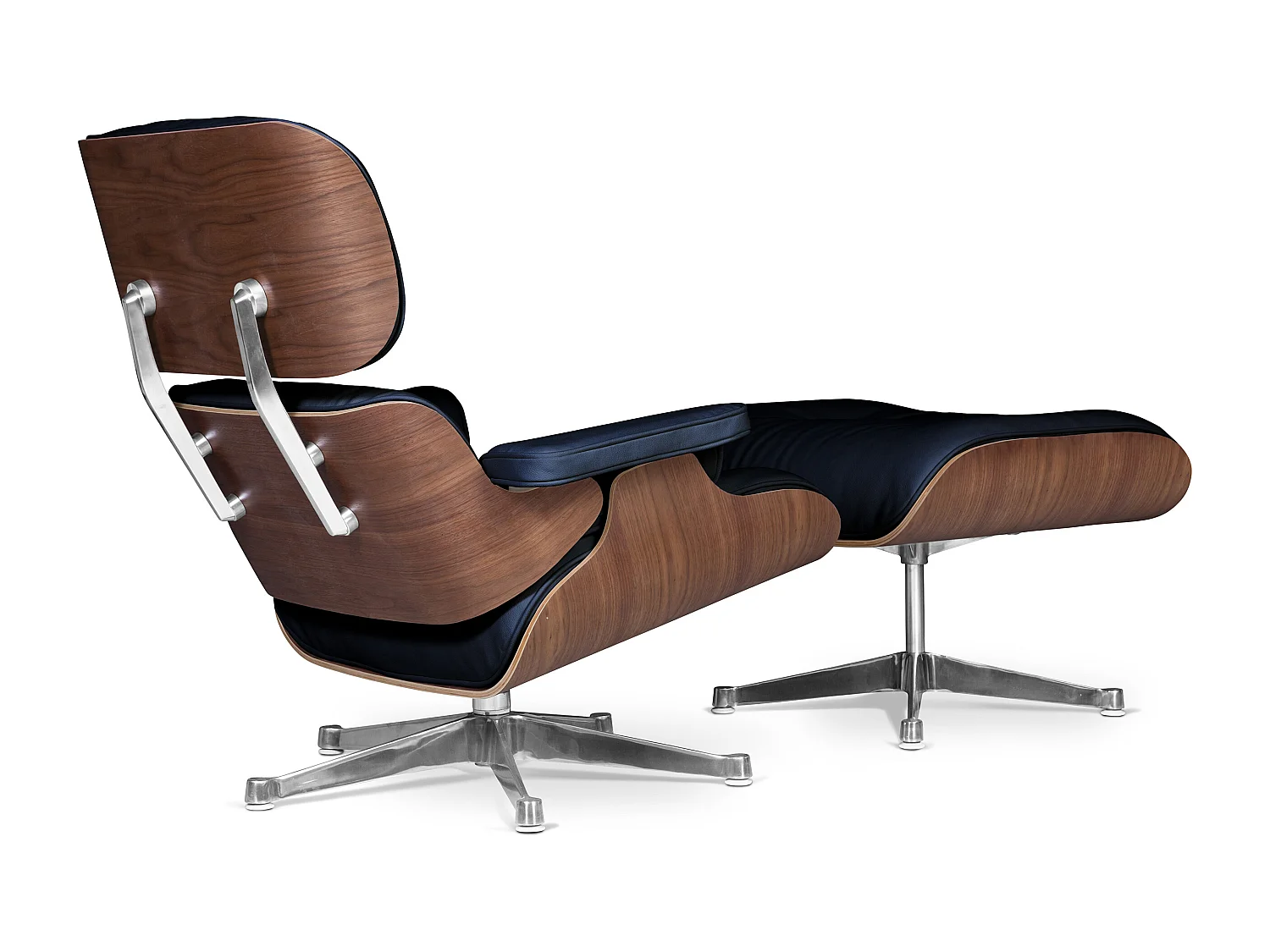 Long Chair & Ottoman Cuir Premium - Noyer Blanc