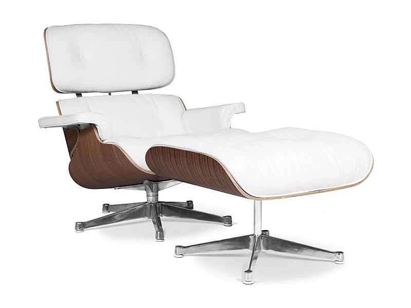 Long Chair & Ottoman Cuir Premium - Noyer Blanc