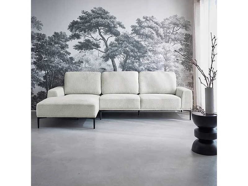 Canapé 3 places blanc crème angle gauche et structure / piètement métal noir