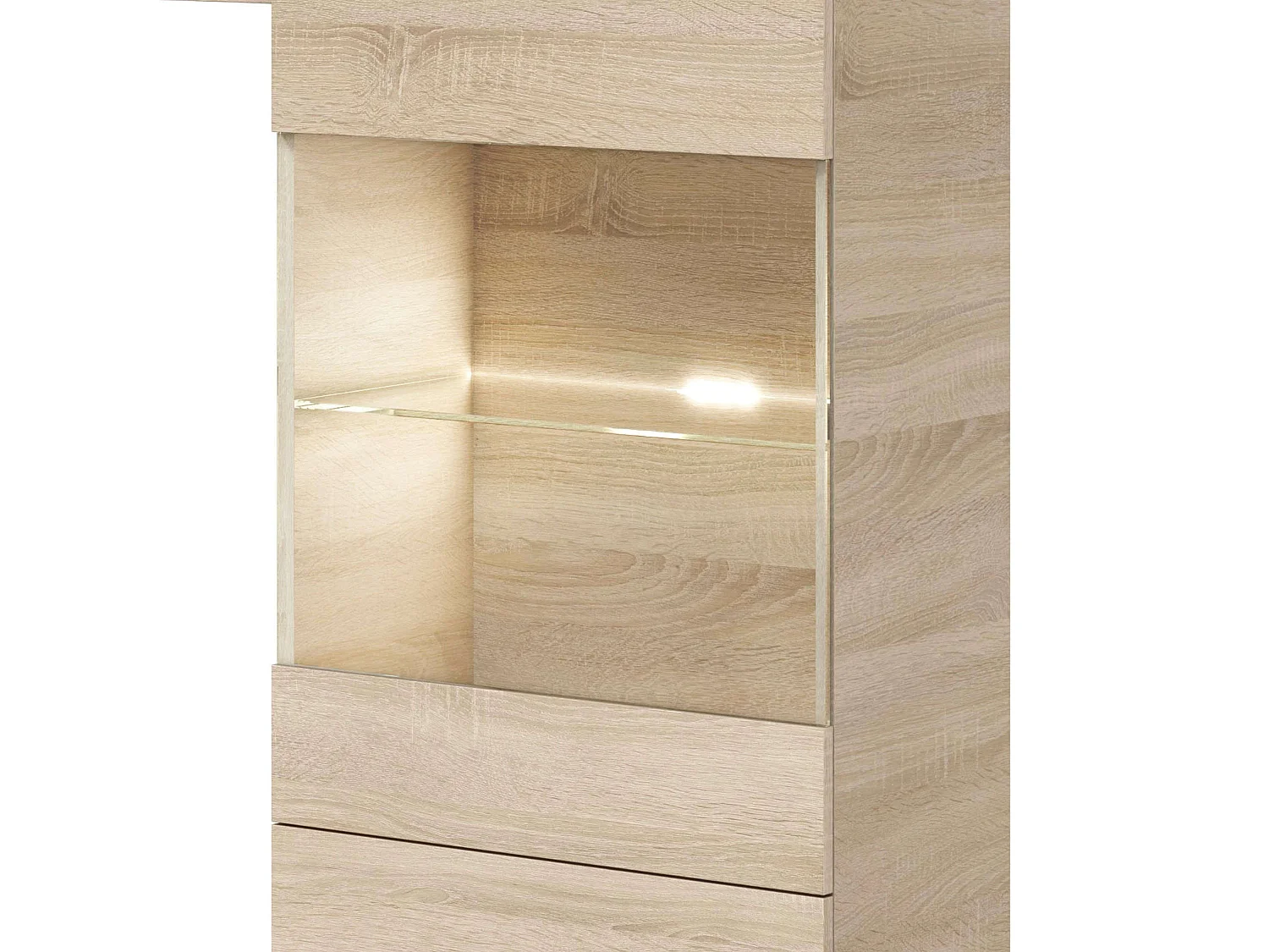 Komplettes Wohnzimmermöbel Essenttial 260x185 cm Hochglanz Weiß & Kanadische Eiche mit Stauraum und LED-Beleuchtung