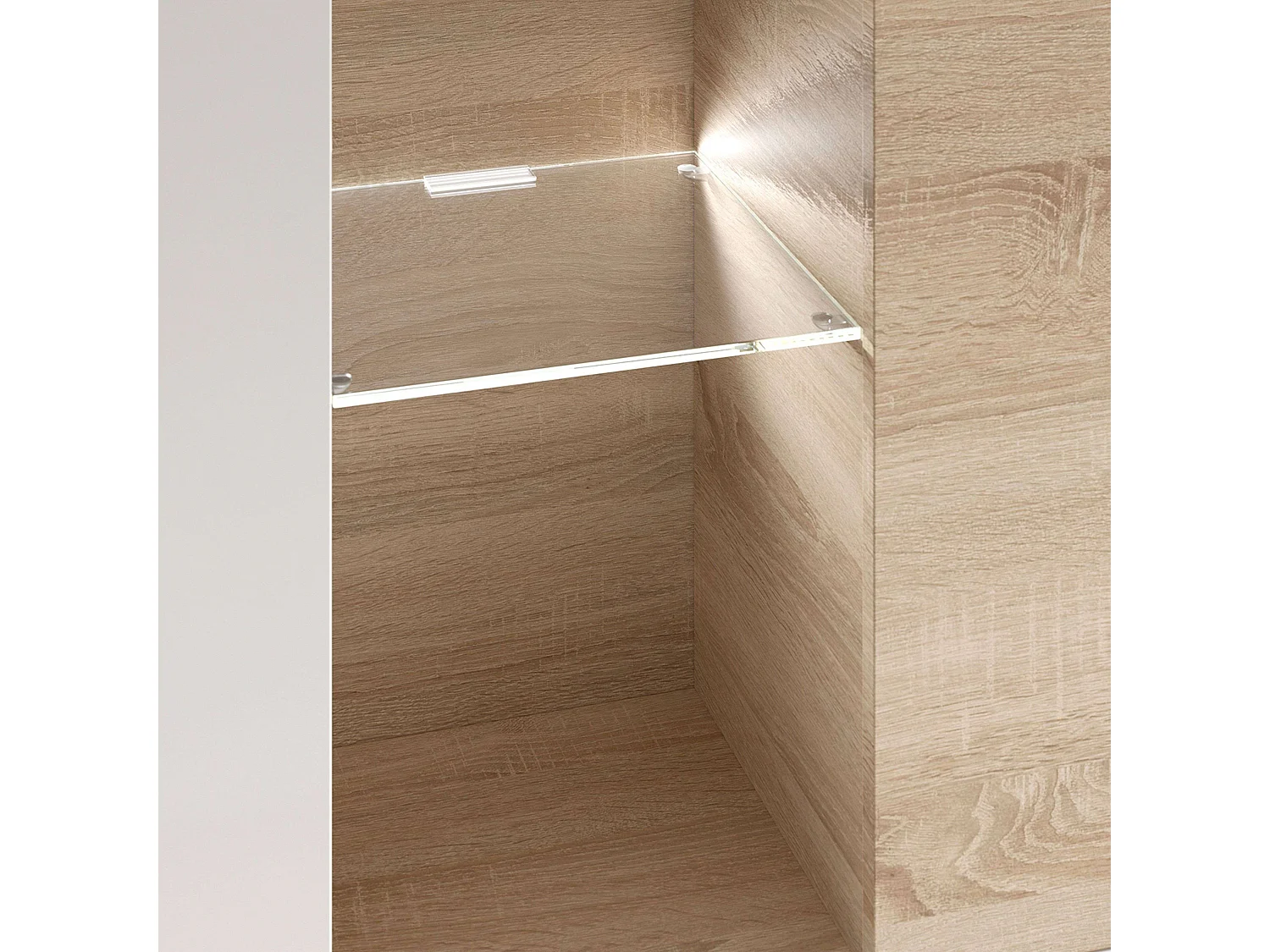 Móvel Completo para Sala Essenttial 260x185 cm Branco Brilhante & Carvalho Canadense com Arrumação e Iluminação LED