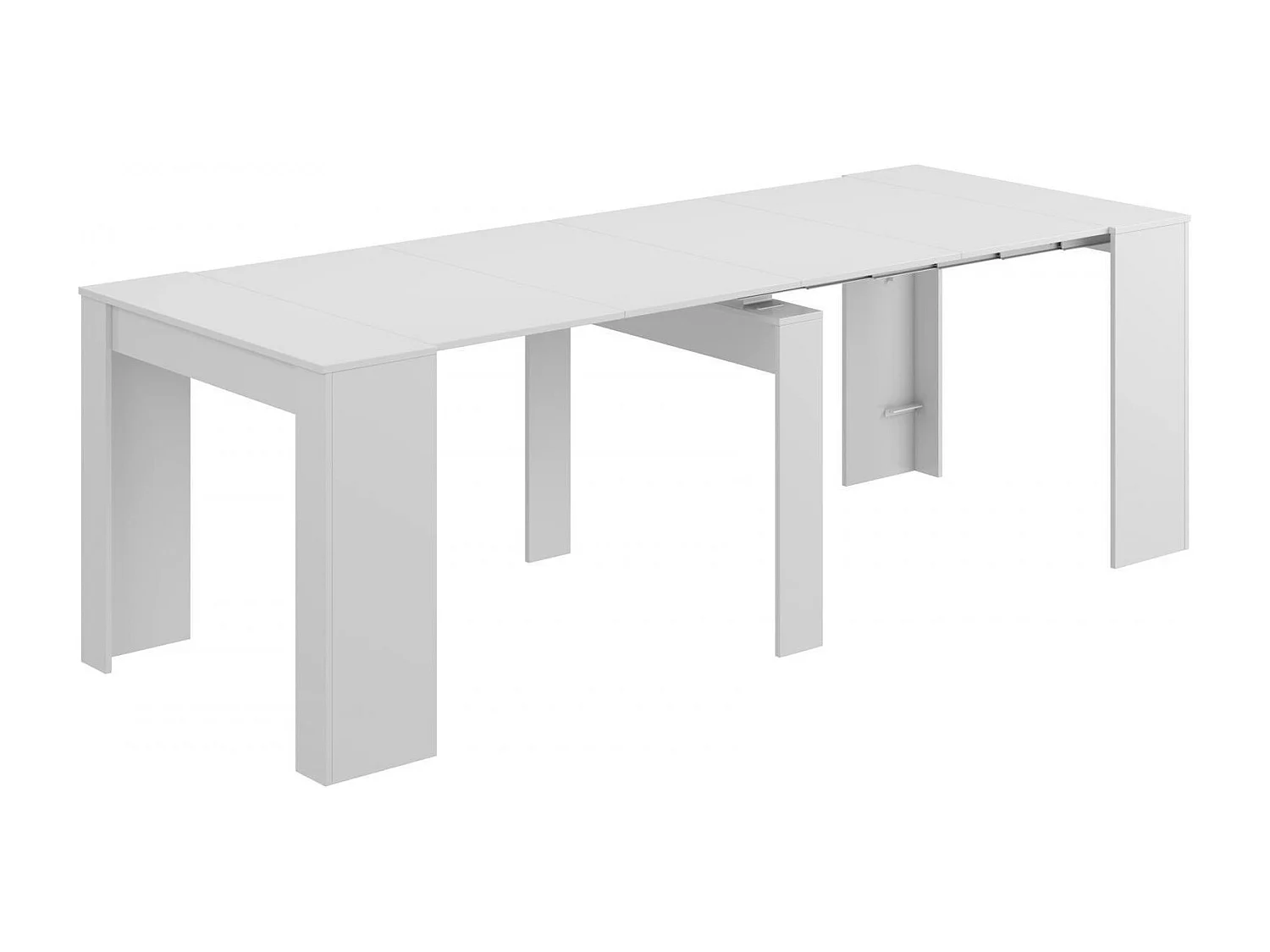 Console Diluna, Table à manger extensible, Table avec rallonges polyvalentes extensible jusqu'à 10 places, 51/237x90h78 cm, Blanc Brillant