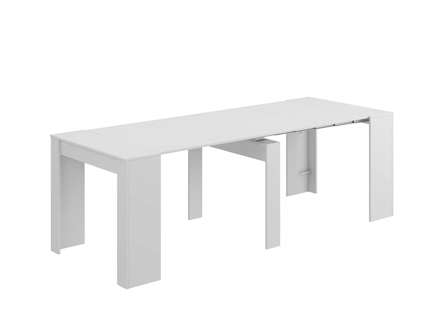 Console Diluna, Table à manger extensible, Table avec rallonges polyvalentes extensible jusqu'à 10 places, 51/237x90h78 cm, Blanc Brillant