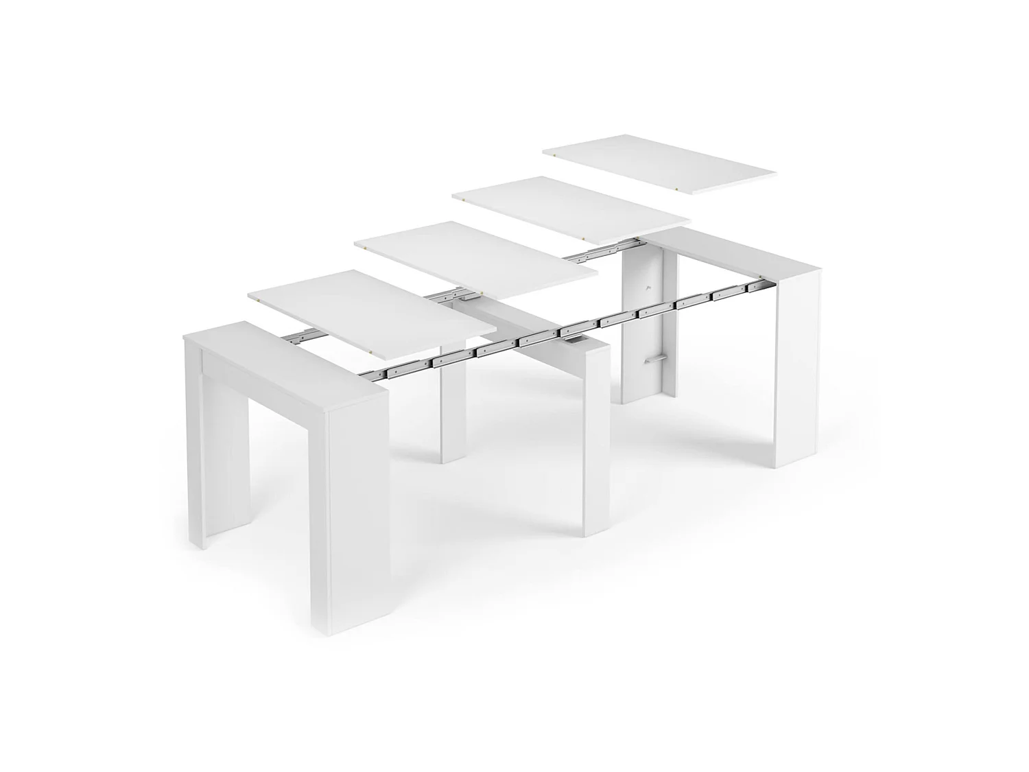 Console Diluna, Table à manger extensible, Table avec rallonges polyvalentes extensible jusqu'à 10 places, 51/237x90h78 cm, Blanc Brillant