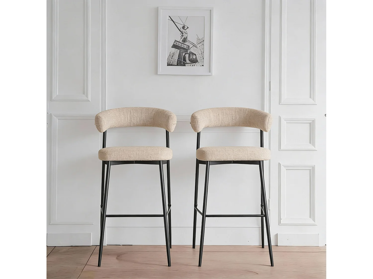 Lot de 2 tabourets de bar en tissu jaune chiné THEA - HAPPY GARDEN