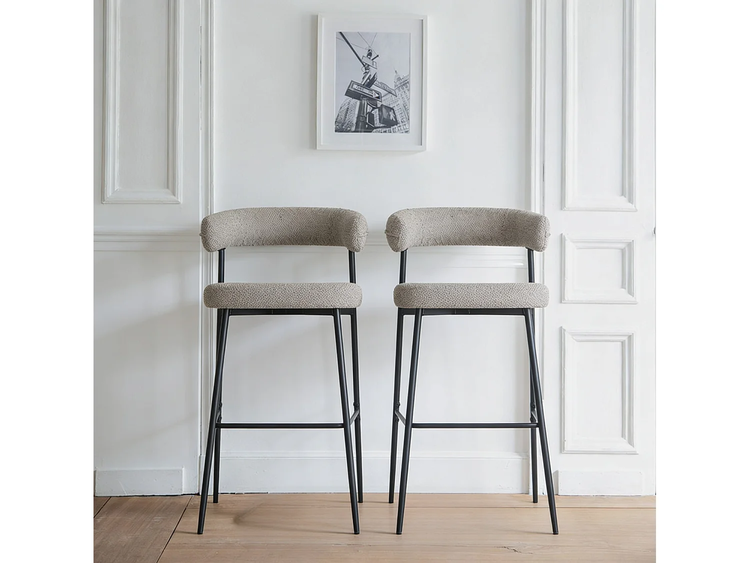 Lot de 2 tabourets de bar en tissu vert chiné THEA - HAPPY GARDEN