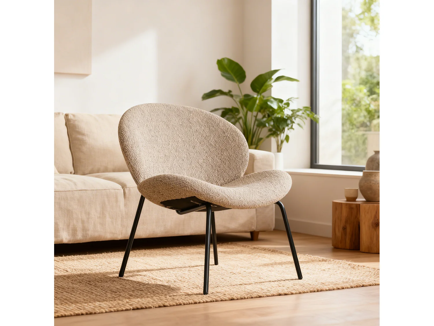 Fauteuil en tissu taupe chiné SACHA - HAPPY GARDEN