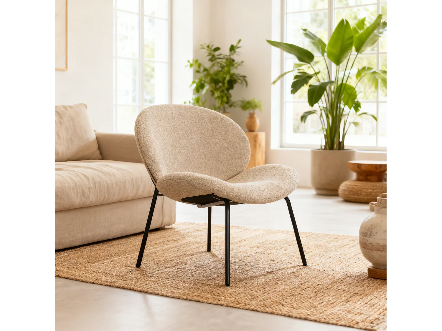 Fauteuil en tissu beige chiné SACHA - HAPPY GARDEN