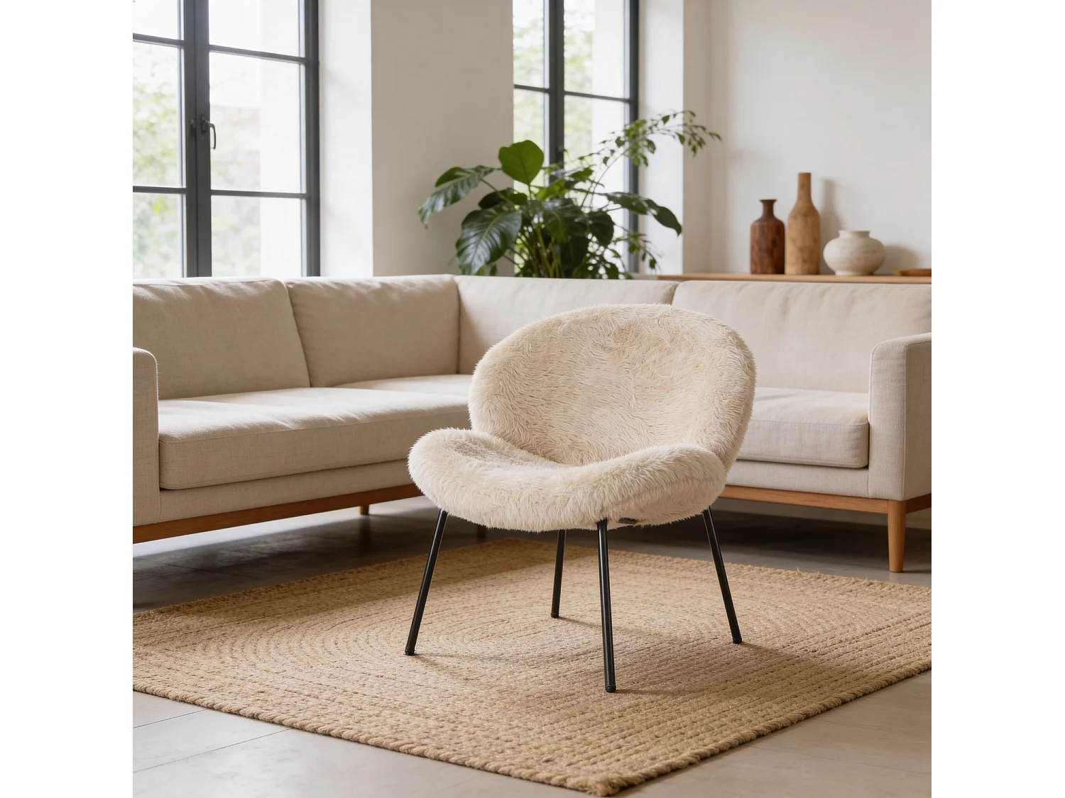 Fauteuil en fausse fourrure beige SACHA - HAPPY GARDEN