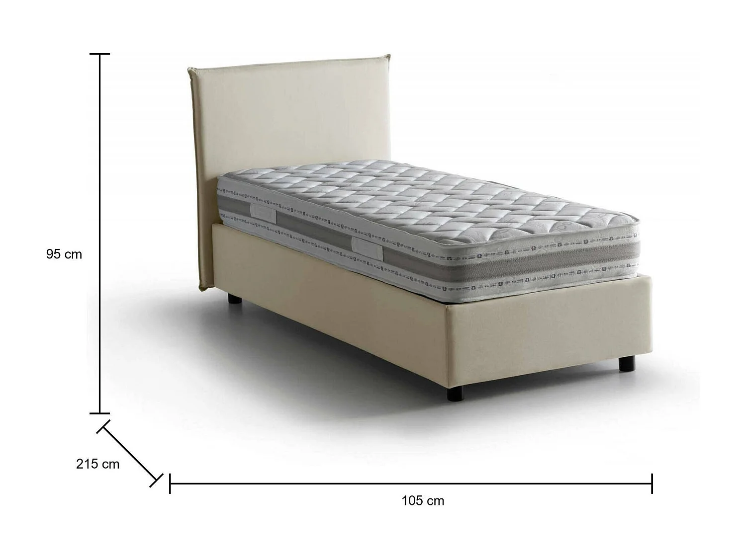 Lit simple Dbaston, Lit coffre avec revêtement en tissu, 100% Made in Italy, Ouverture frontale, avec matelas 90x200 cm inclus, Beige