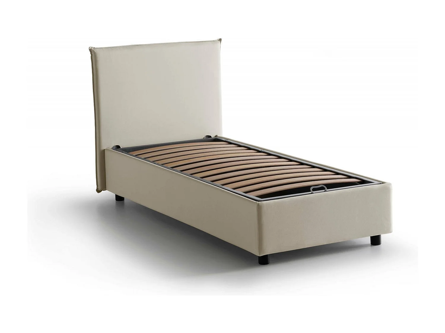 Lit simple Dbaston, Lit coffre avec revêtement en tissu, 100% Made in Italy, Ouverture frontale, avec matelas 90x200 cm inclus, Beige