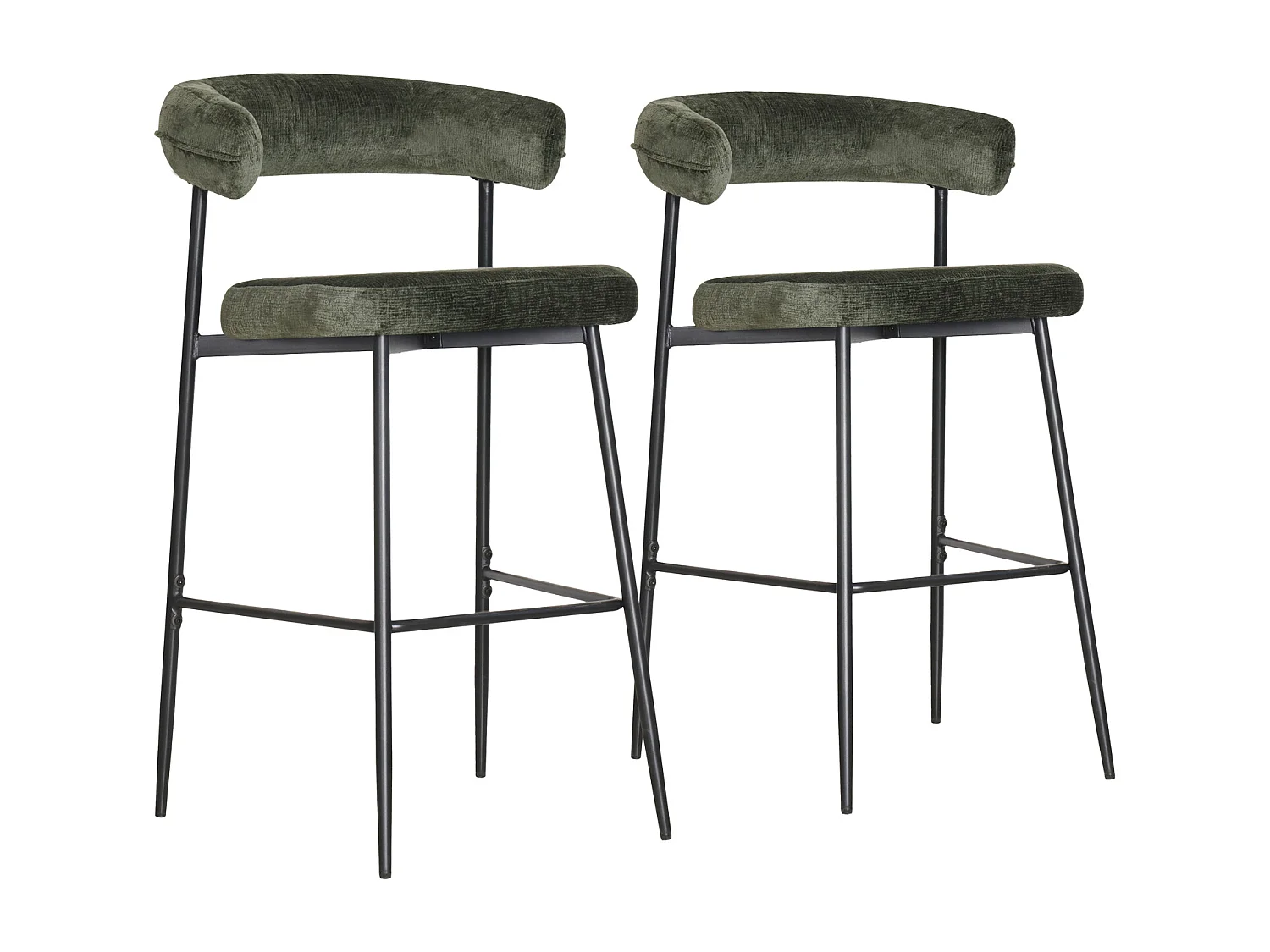 Lot de 2 tabourets de bar en tissu vert THEA - HAPPY GARDEN