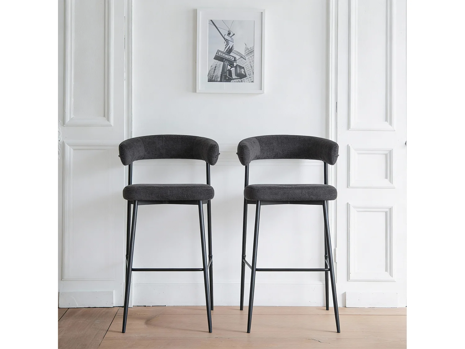 Lot de 2 tabourets de bar en tissu gris THEA - HAPPY GARDEN